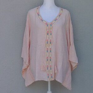 Velzara Womens Top Embroidered Boho Cotton Peach Embroidered Front Festivals